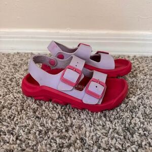 Birkenstock Kids Pink and Red Two-Buckle Sandals